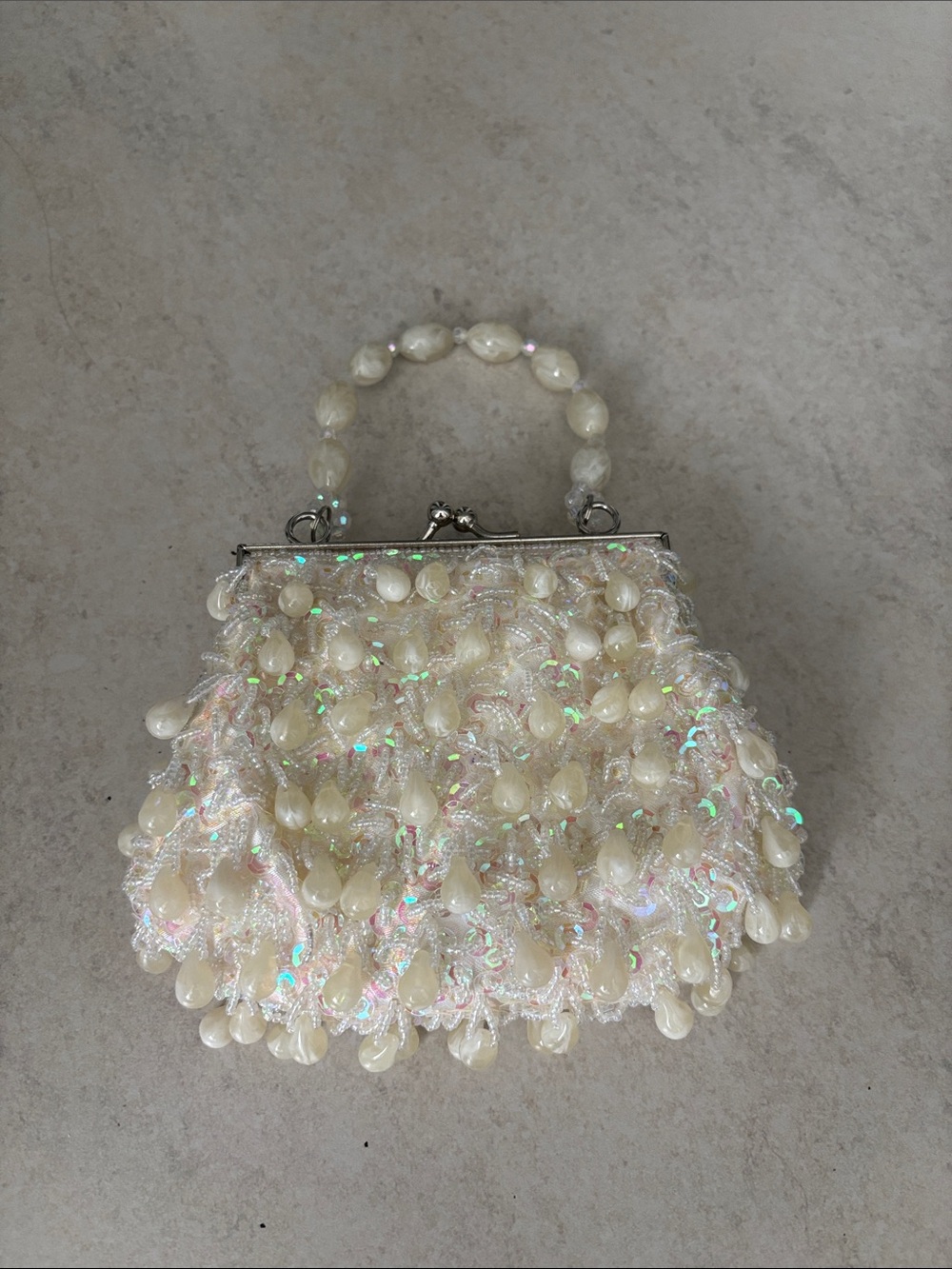Cream  Beaded Evening Handbag -
